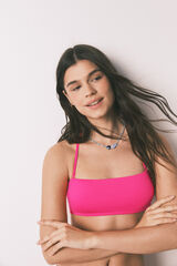 HI&BYE Top bikini bandeau liso rosa fucsia