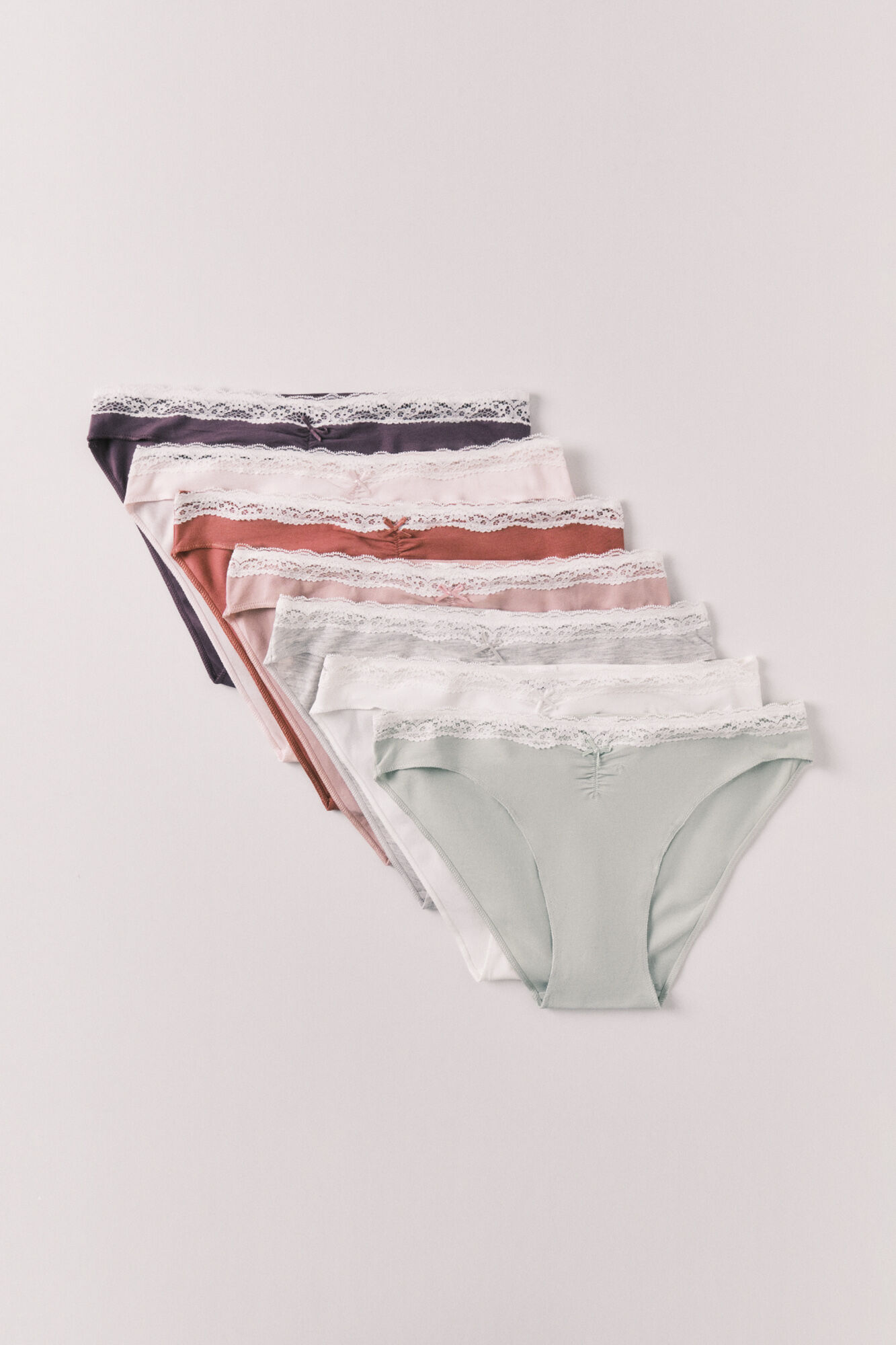 Women'secret Pack 7 panties cl&aacute;sicas de algod&oacute;n, de encaje y lazo blanco