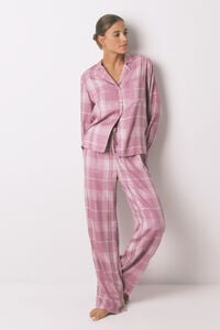 Women'secret Pijama camisera de viscosa a cuadros rosas