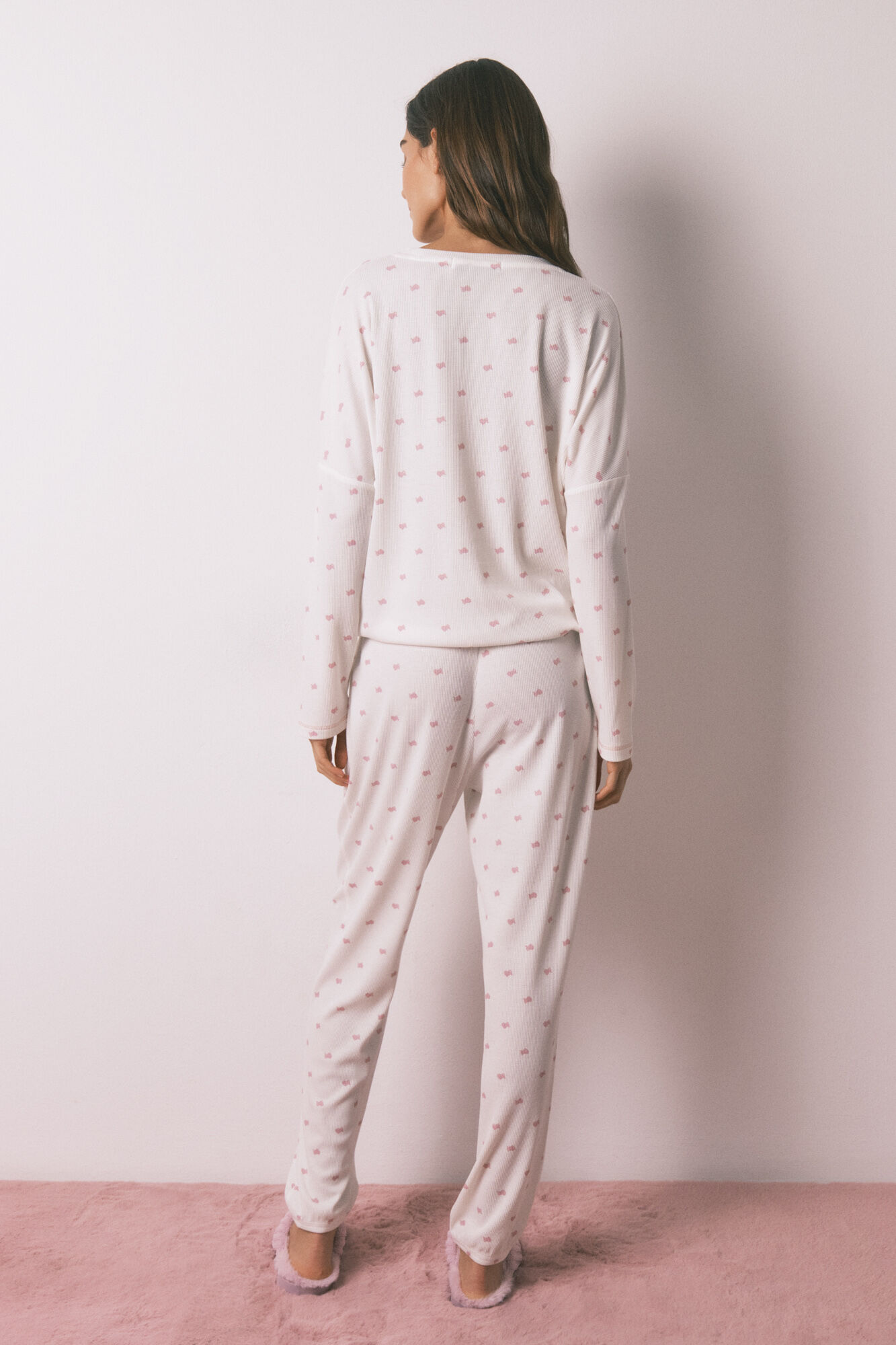 Women'secret Pijama larga de tejido gofre blanco