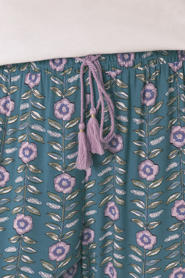 Women'secret Pantalón largo de viscosa con estampado de flores verde