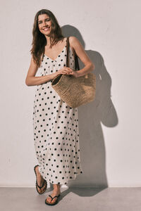 Women'secret Vestido largo estampado de puntos B&W