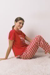 Women'secret Pijama larga 100% algod&oacute;n con estampado de cuadros de Snoopy rojo