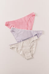HI&BYE Pack de 3 panties cl&aacute;sicas de algod&oacute;n rosa, gris y azul blanco