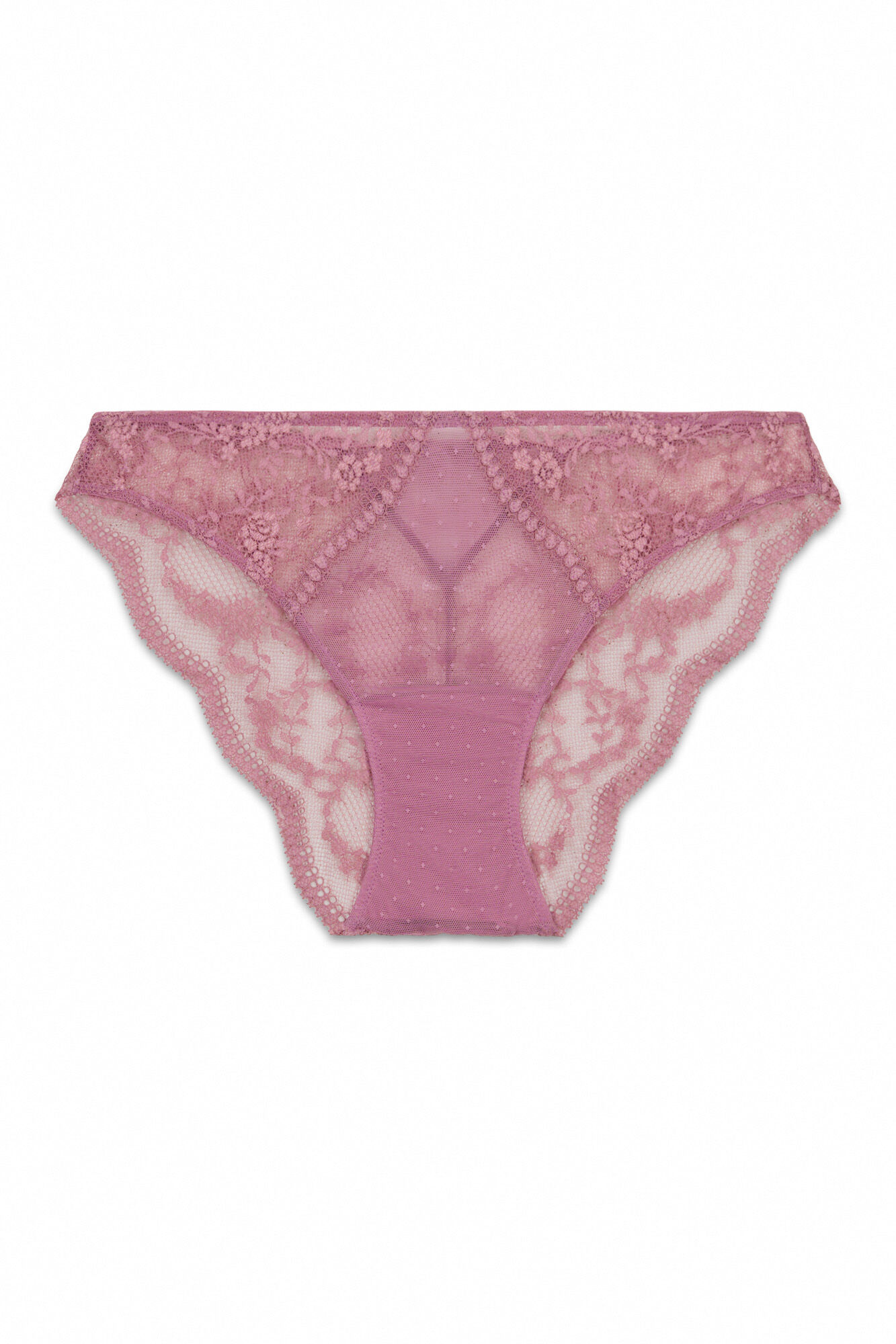 Women'secret Panty cl&aacute;sica de encaje rosa y plumetti rosa