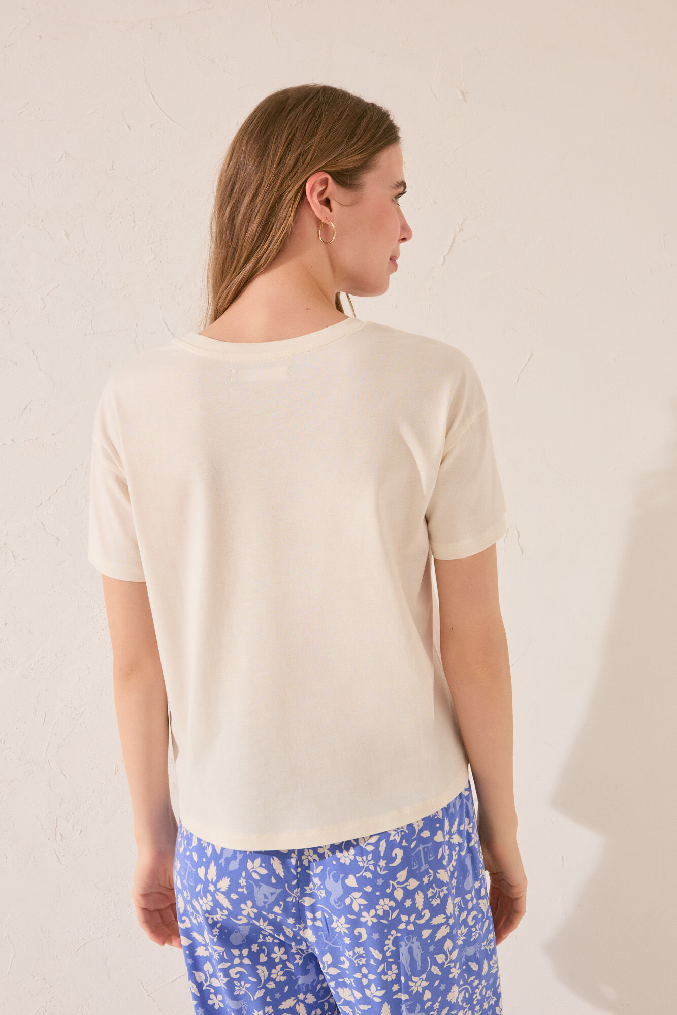 Women'secret Playera de manga corta de algod&oacute;n color marfil marfil