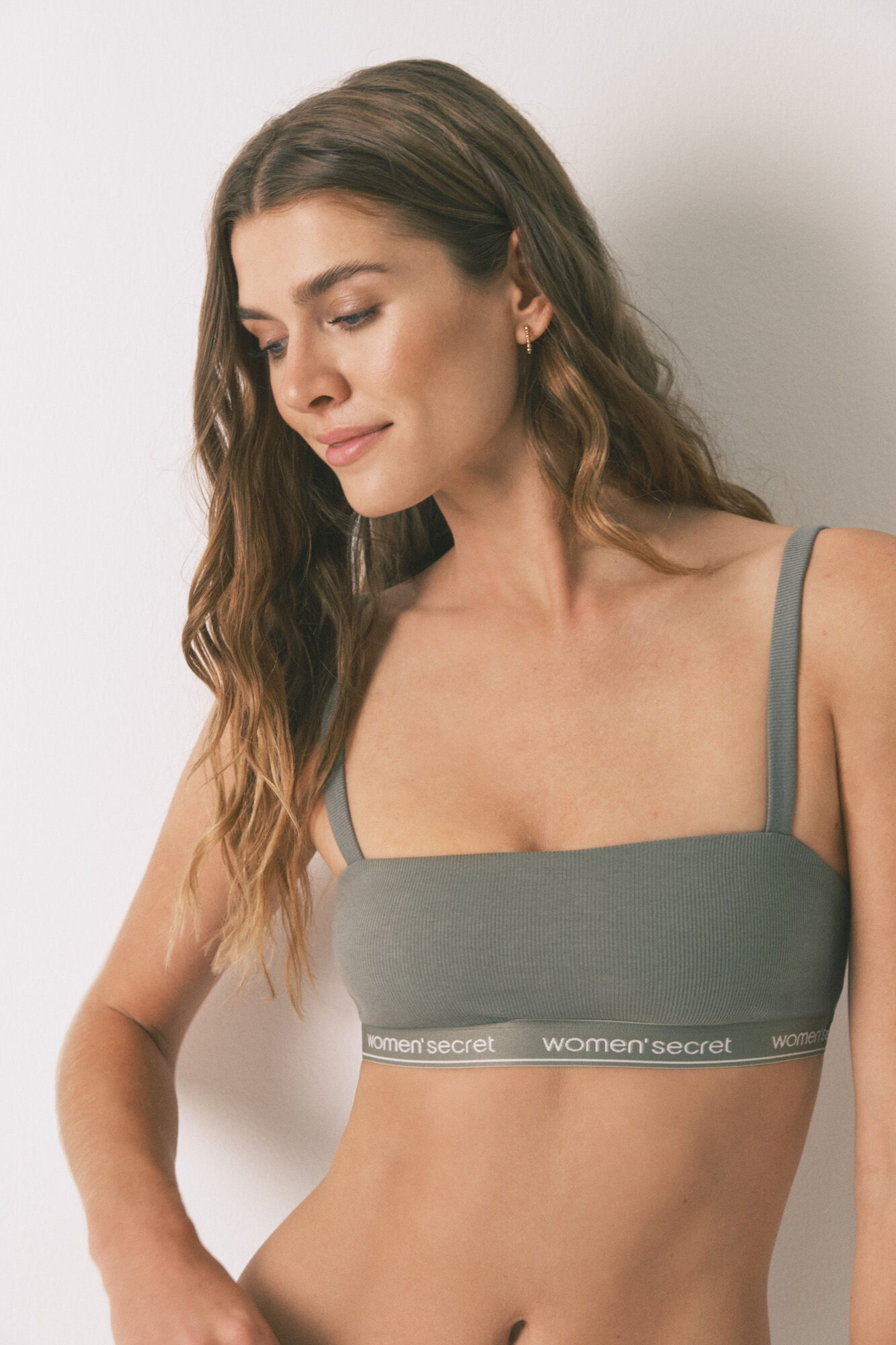 Women'secret Top sin costuras costuras de algod&oacute;n color caqui