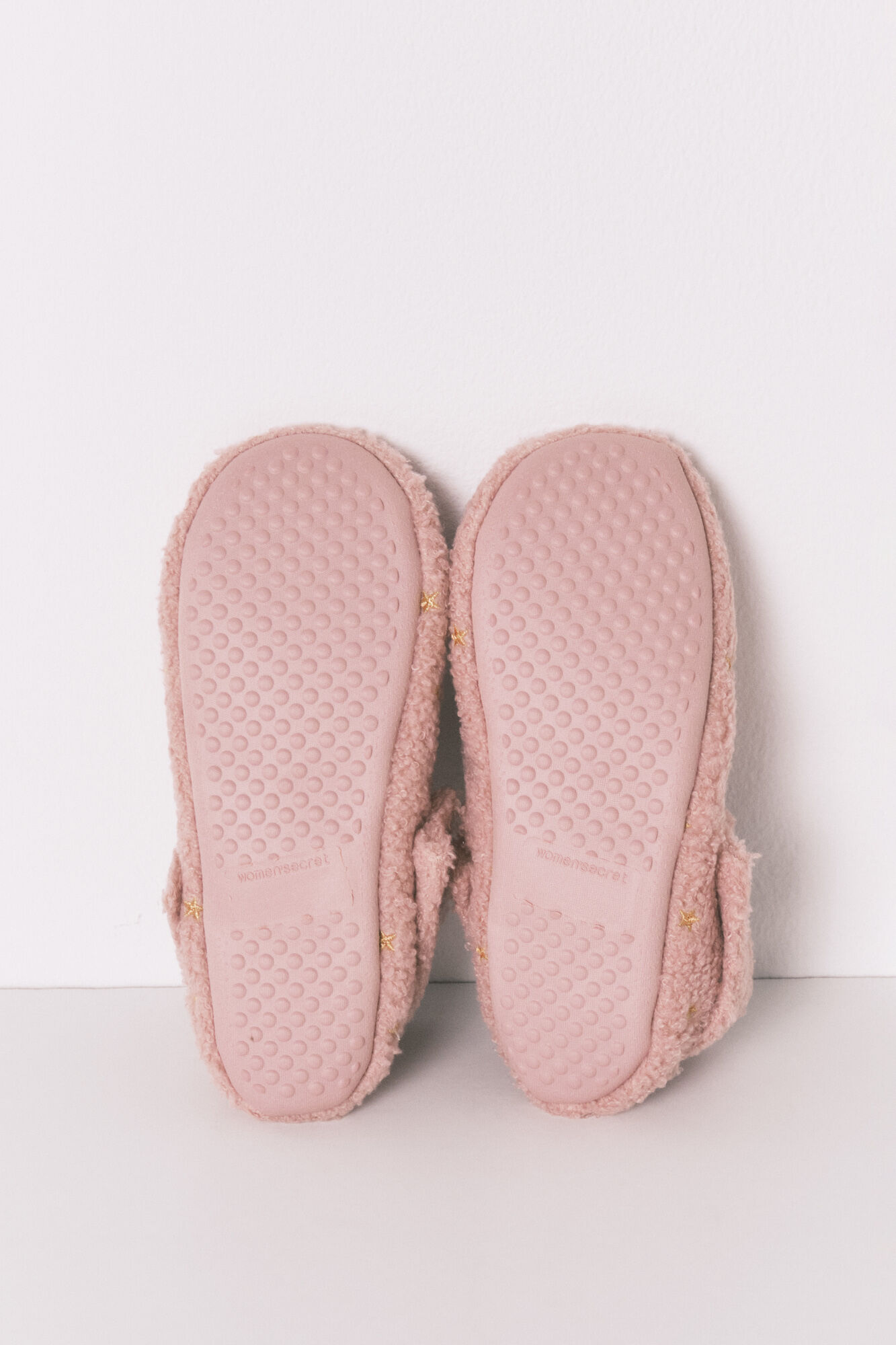 Women'secret Pantuflas para casa de borrego con purpurina rosa rosa