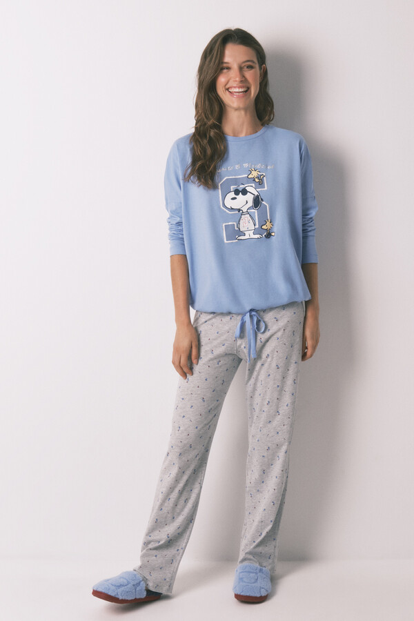 Women'secret Pijama larga algodón Snoopy azul  estampado