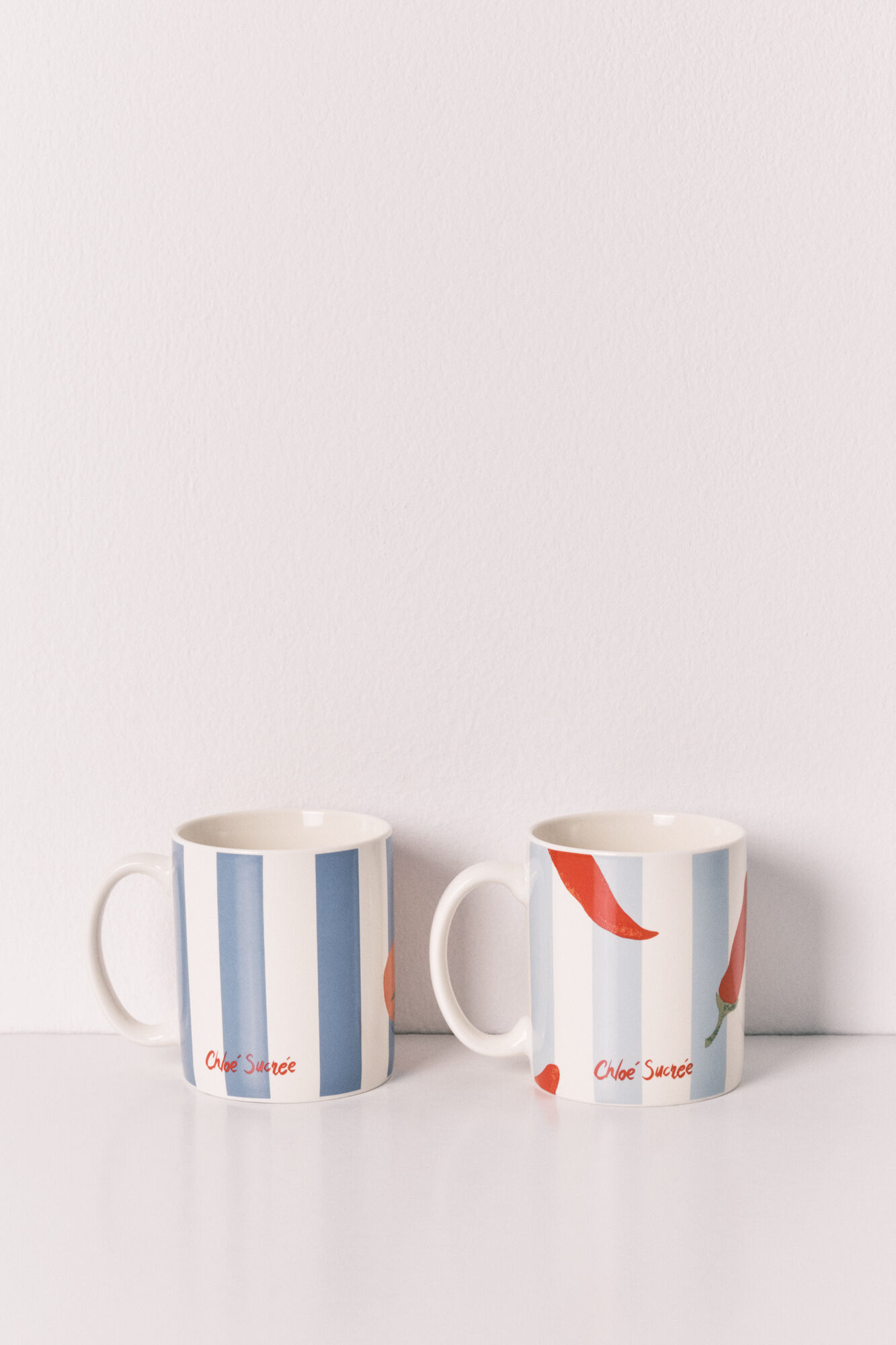 Women'secret Pack 2 tazas estampado de rayas, chiles y tomates marfil