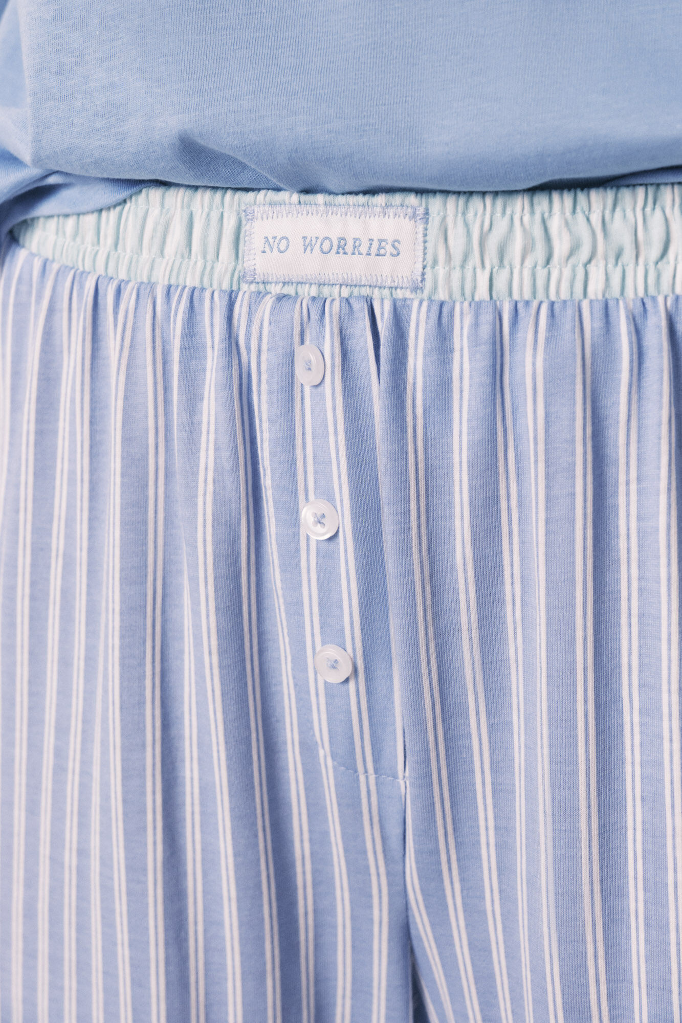 Women'secret Pijama larga con pantal&oacute;n a rayas de algod&oacute;n azul azul