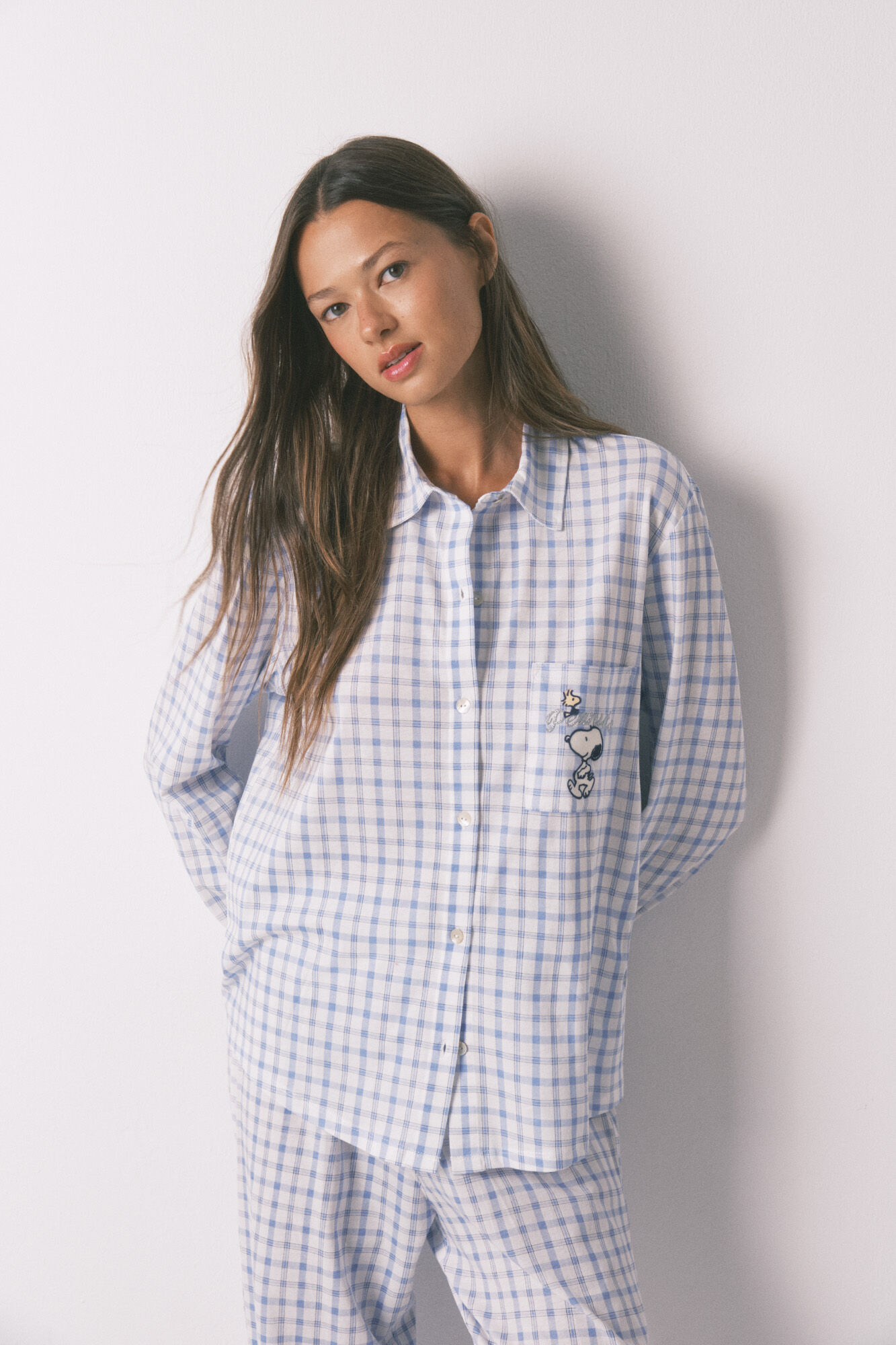 Women'secret Pijama camisera de algod&oacute;n de Snoopy azul 