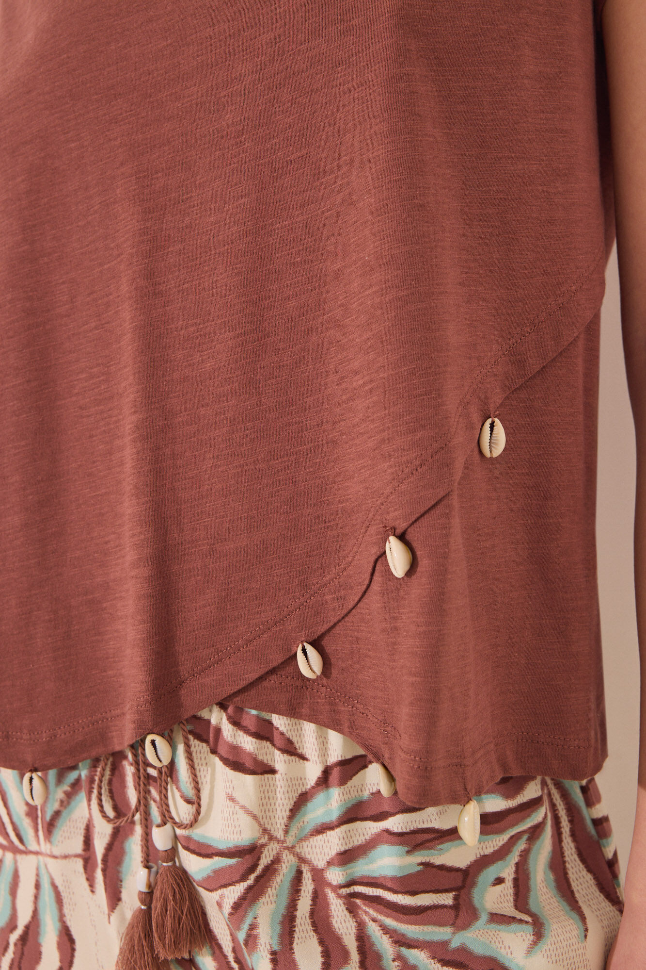 Women'secret Playera manga corta marr&oacute;n caf&eacute;