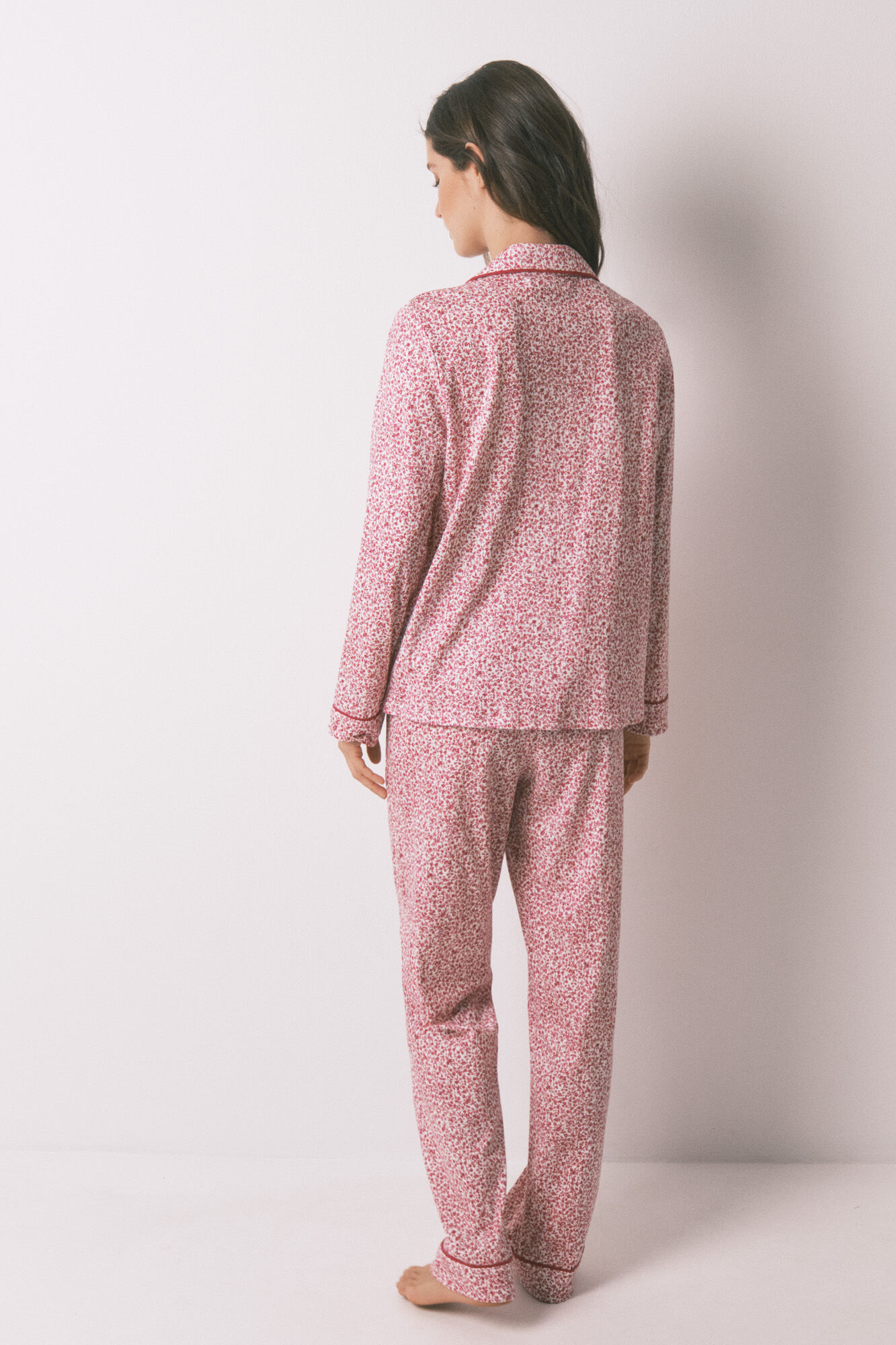 Women'secret Pijama camisera de algod&oacute;n con estampado floral rojo  estampado