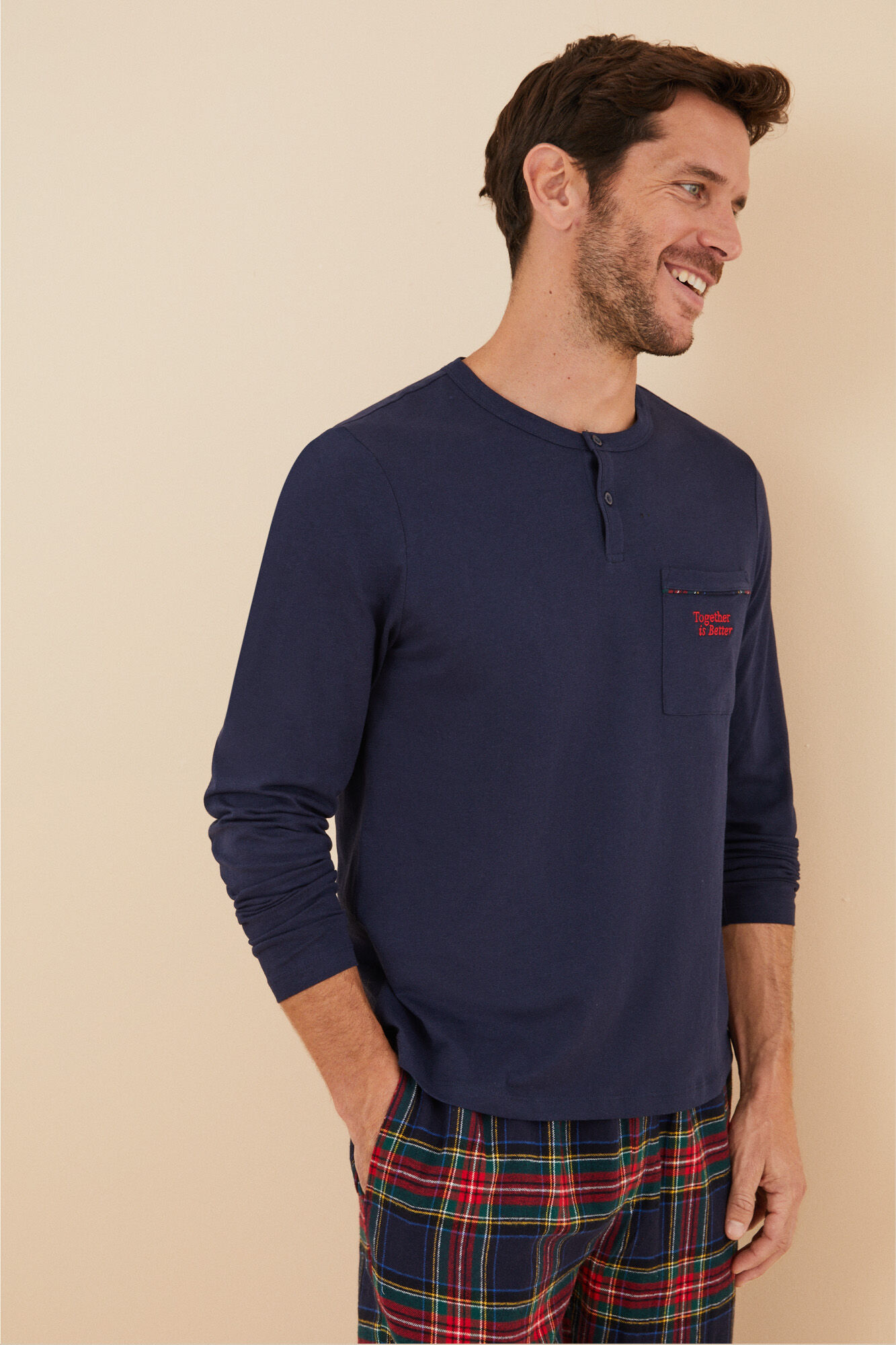 Women'secret Pijama hombre 100% algod&oacute;n cuadros  azul