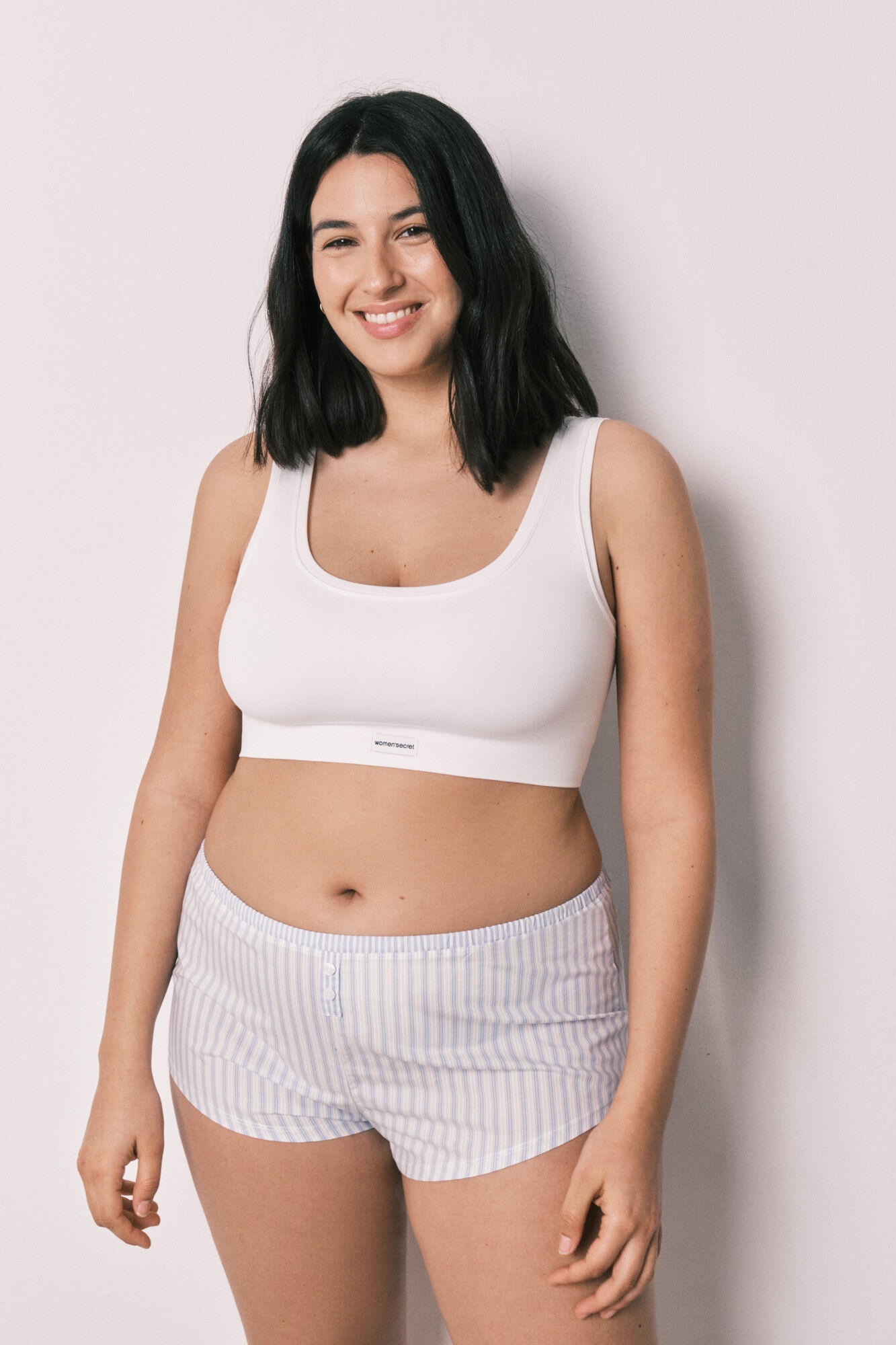 Women'secret Short de algod&oacute;n estampado de rayas azul