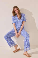 Womensecret Pijama camisera de viscosa con estampado azul estampado