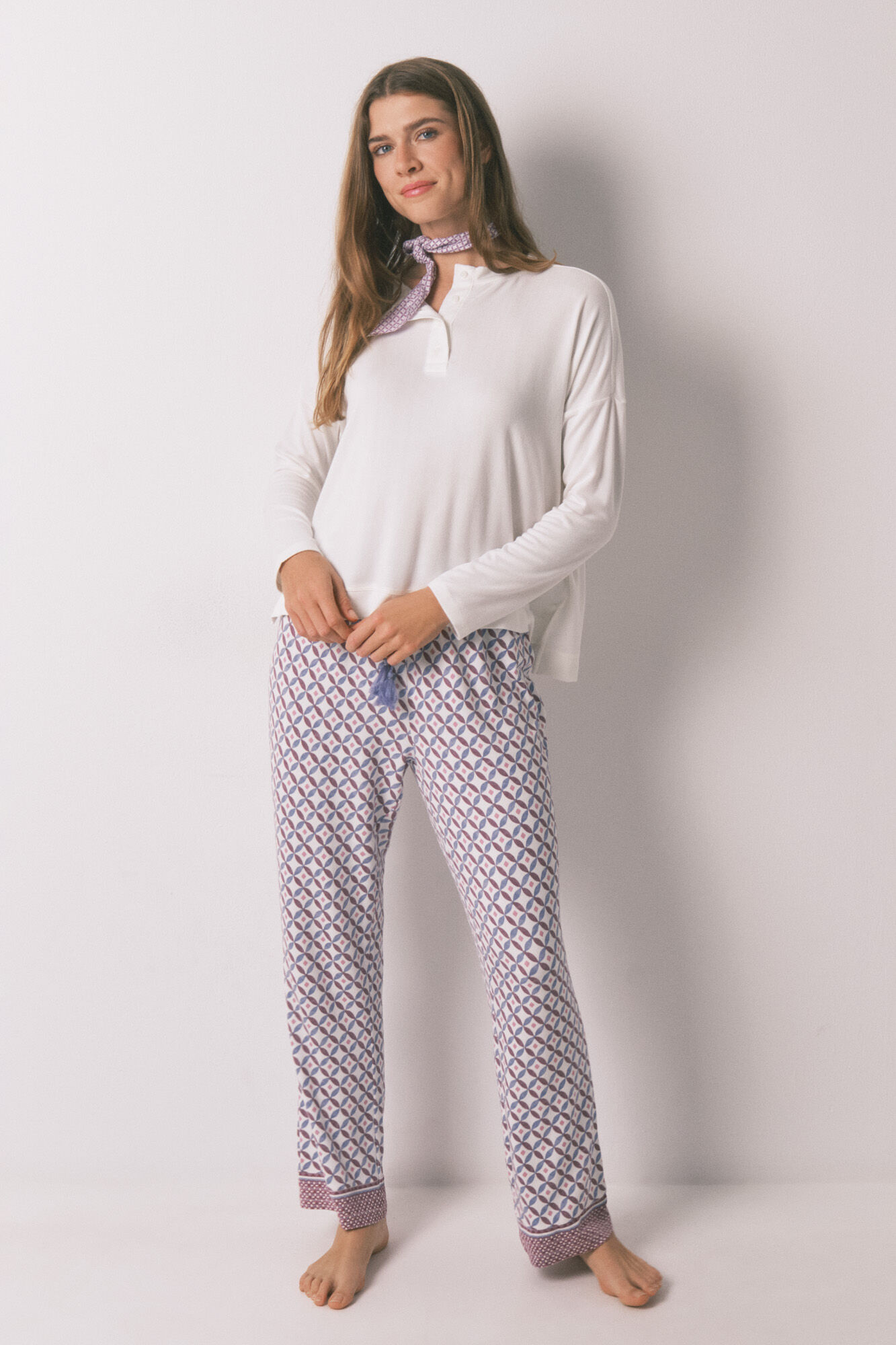 Women'secret Playera blanca holgado de manga larga blanco