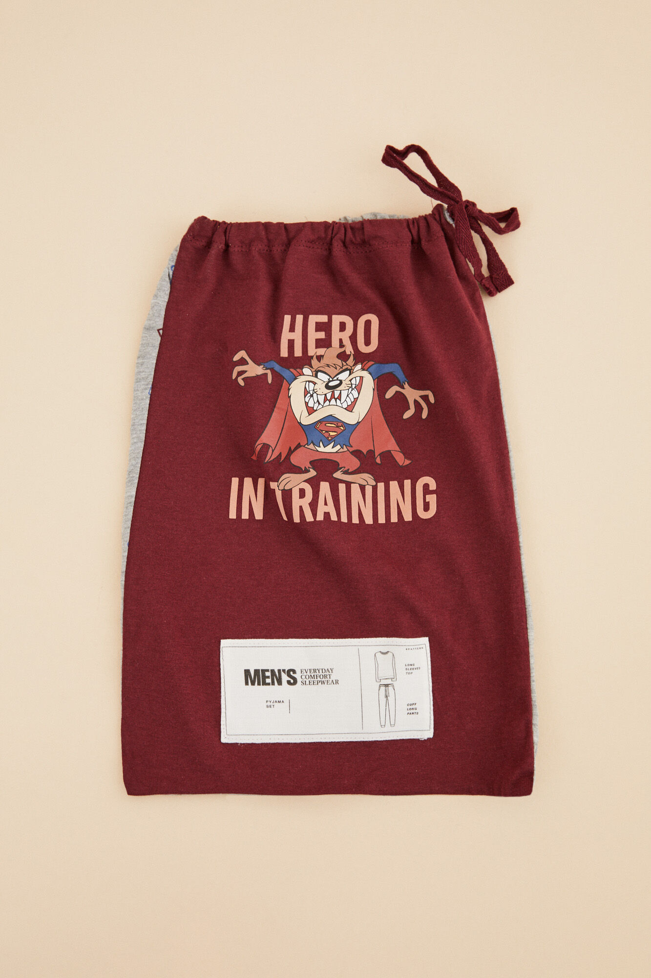 Women'secret Pijama larga hombre 100% algod&oacute;n Diablo Tasmania p&uacute;rpura