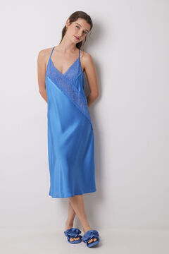 Womensecret Camisón midi satén y encaje azul estampado
