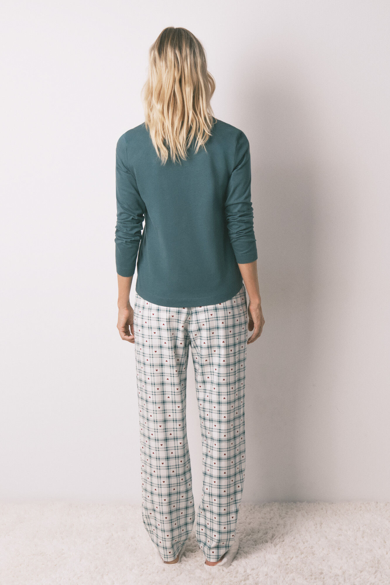 Women'secret Playera verde de manga manga larga 100% algod&oacute;n verde