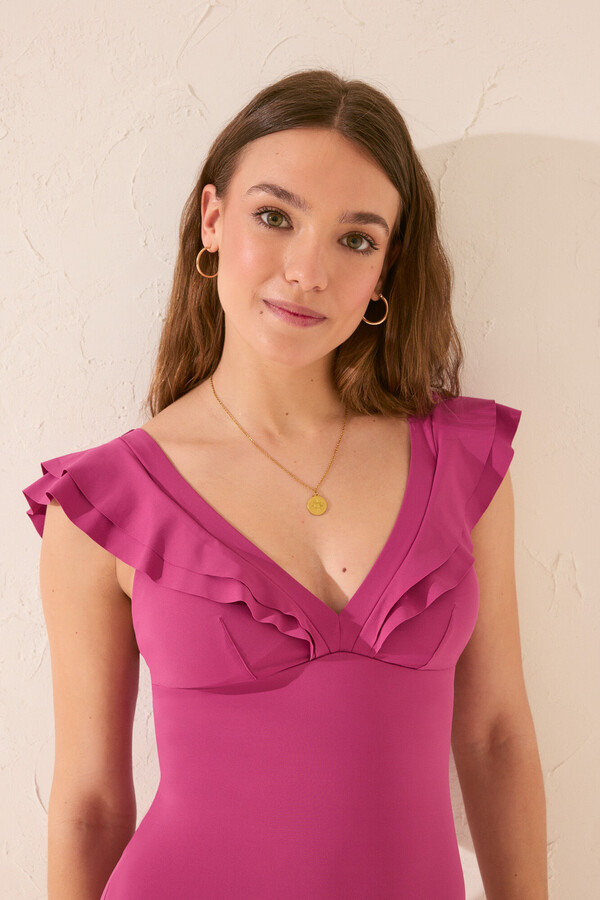 Women'secret Traje de baño moldeador con escote en V rosa morado/lila