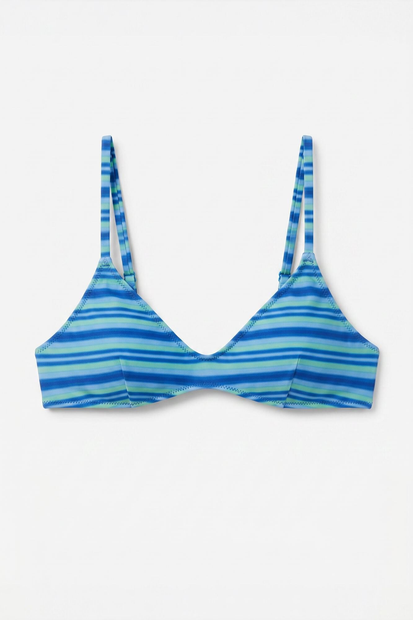 HI&BYE Top bikini escote en V estampado de rayas azul estampado