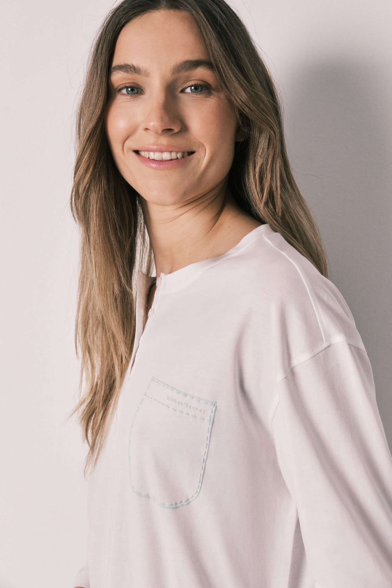 Women'secret Pijama larga de algod&oacute;n pantal&oacute;n a rayas verde marfil