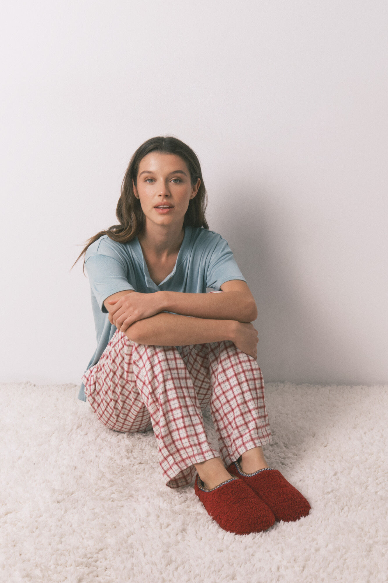 Women'secret Pantuflas para casa rojas de borrego rojo