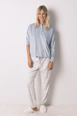 Women'secret Pijama larga polar suave cenefas azul azul