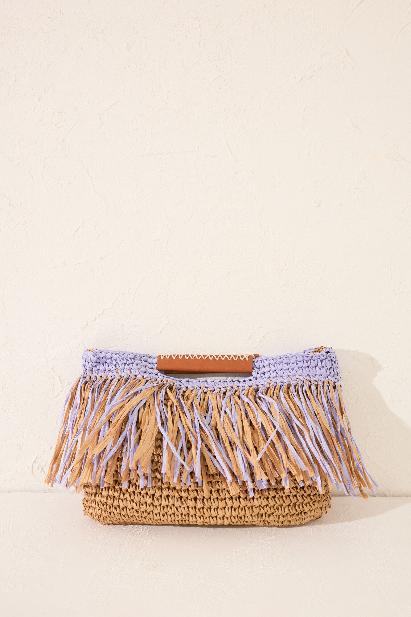 Women'secret Bolsa mediano de rafia con flecos, bolsa