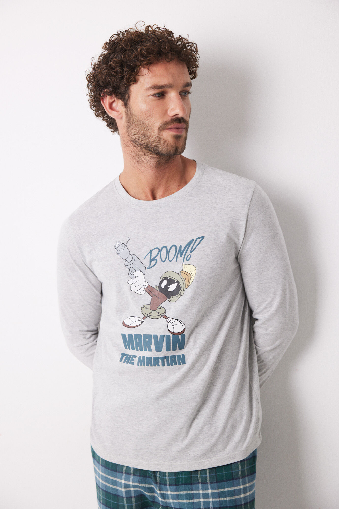 Women'secret Pijama larga hombre 100% algod&oacute;n "Marvin" gris