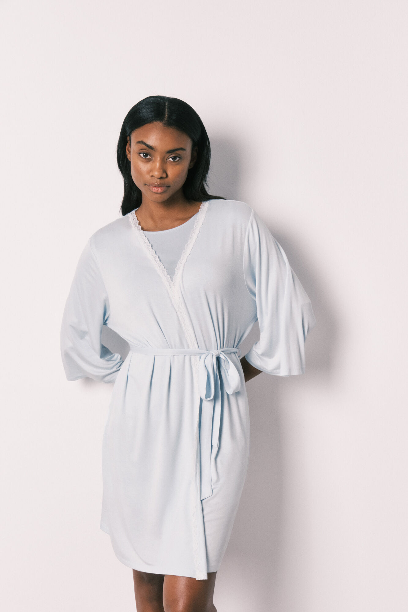 Women'secret Bata midi de tacto suave de viscosa azul azul