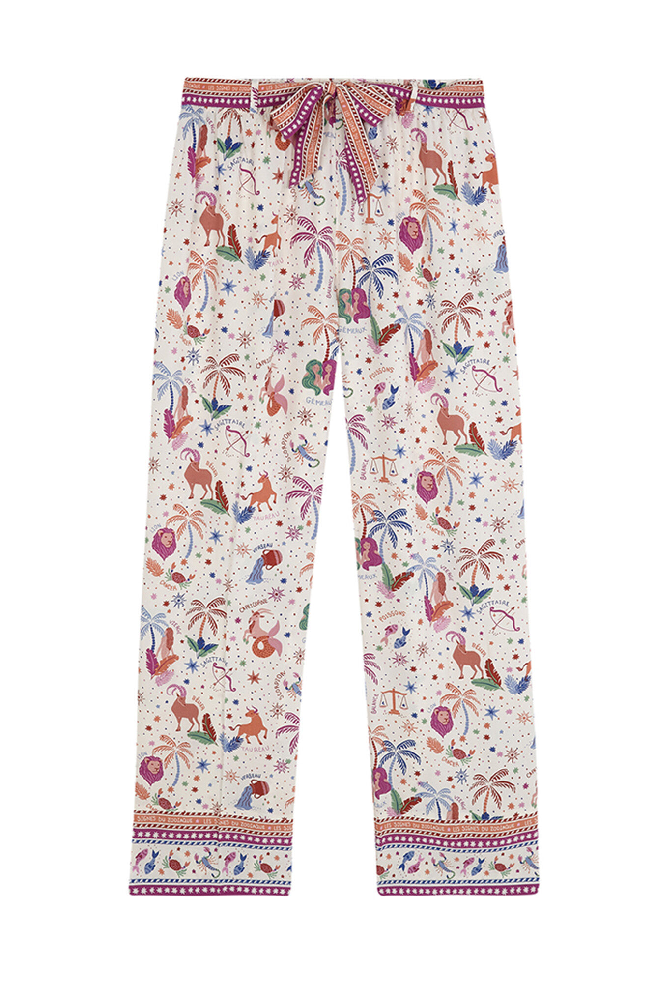 Women'secret Pantal&oacute;n largo de viscosa con estampado multicolor estampado