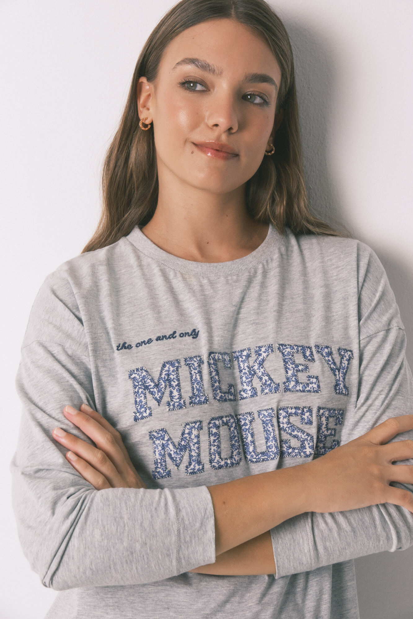 Women'secret Pijama larga algod&oacute;n Mickey gris gris