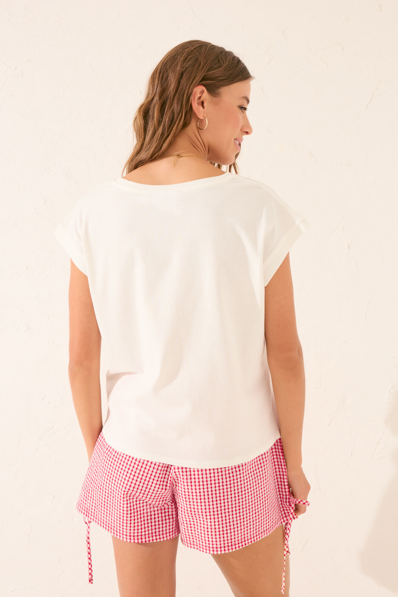 Women'secret Playera de manga corta de Snoopy blanca 100 % algod&oacute;n blanco