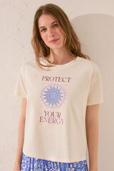 Women'secret Playera de manga corta de algod&oacute;n color marfil marfil