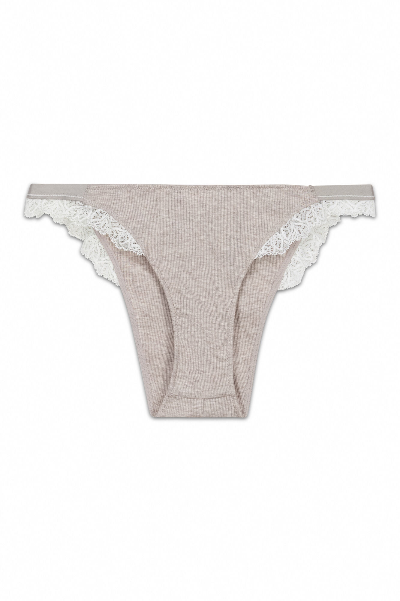 Women'secret Panty brasile&ntilde;o de tiras de algod&oacute;n acanalado marr&oacute;n nude