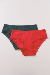 Women'secret Pack de 2 panties anchas de algodón en color rojo y verde kaki