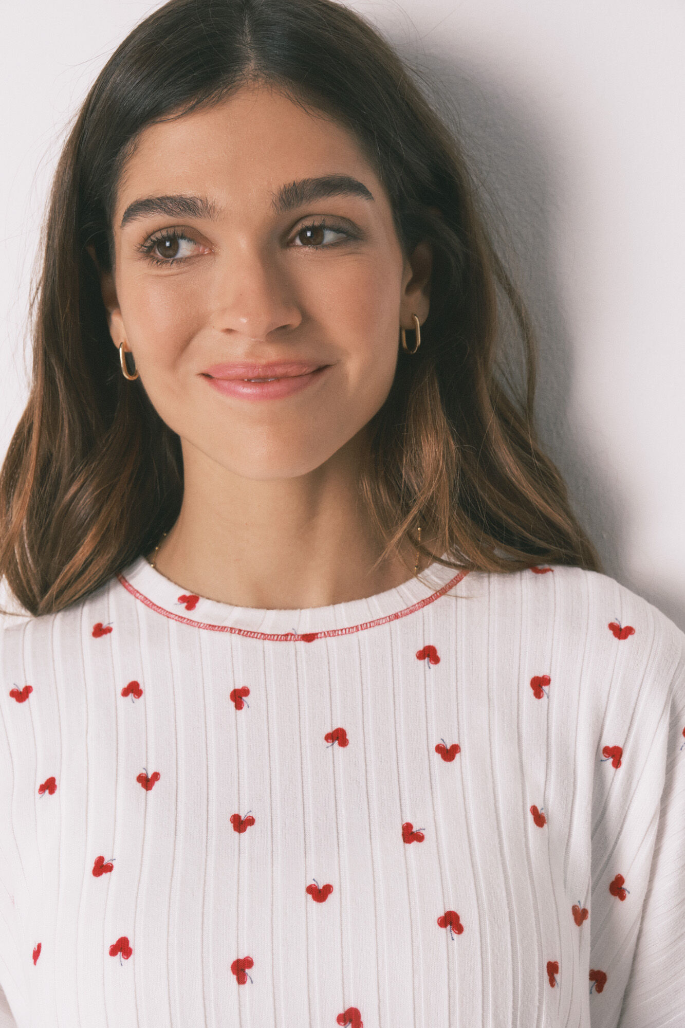 Women'secret Pijama larga estampado Mickey Cherry blanco