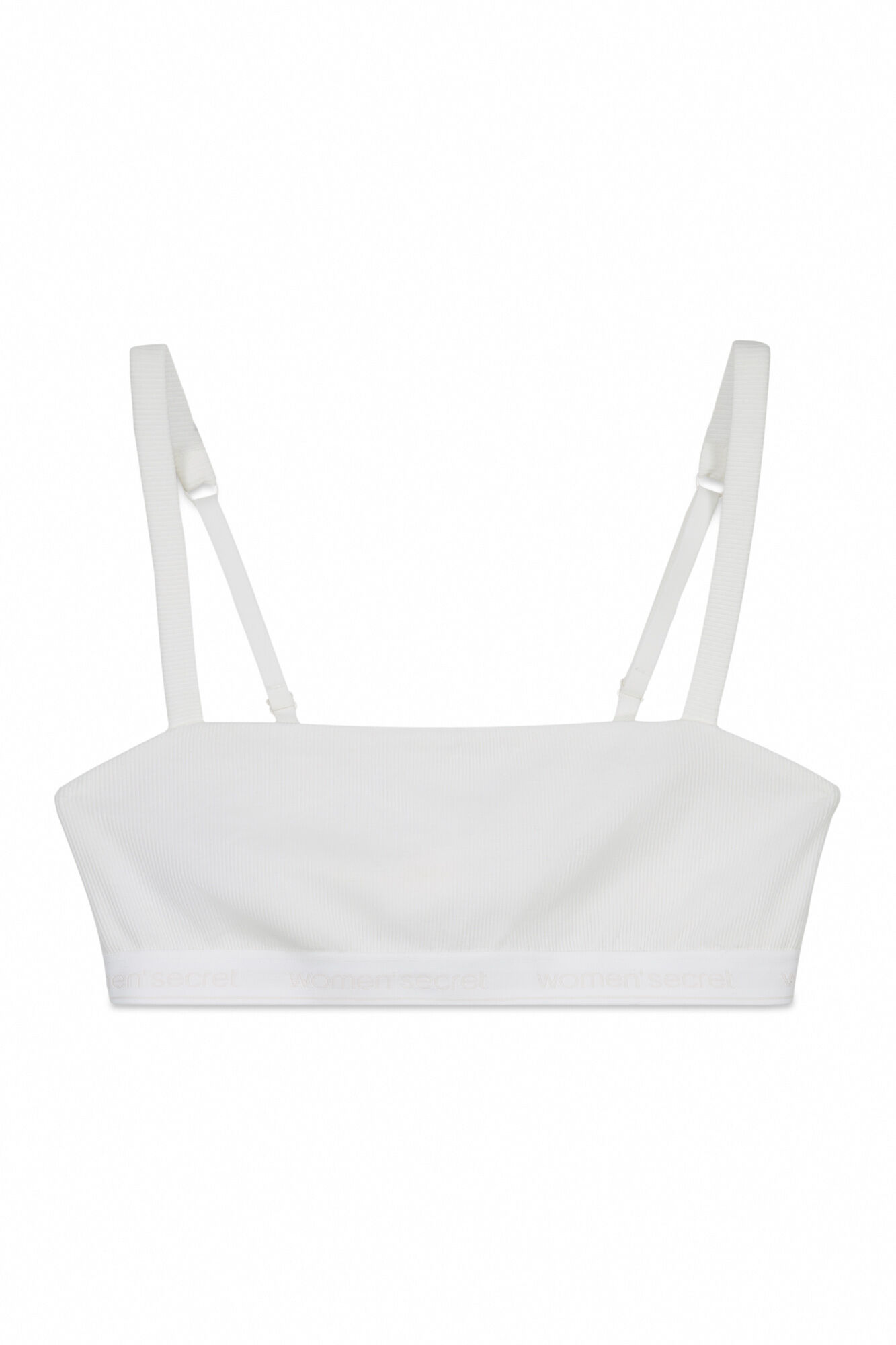 Women'secret Brasier top de algod&oacute;n acanalado blanco blanco