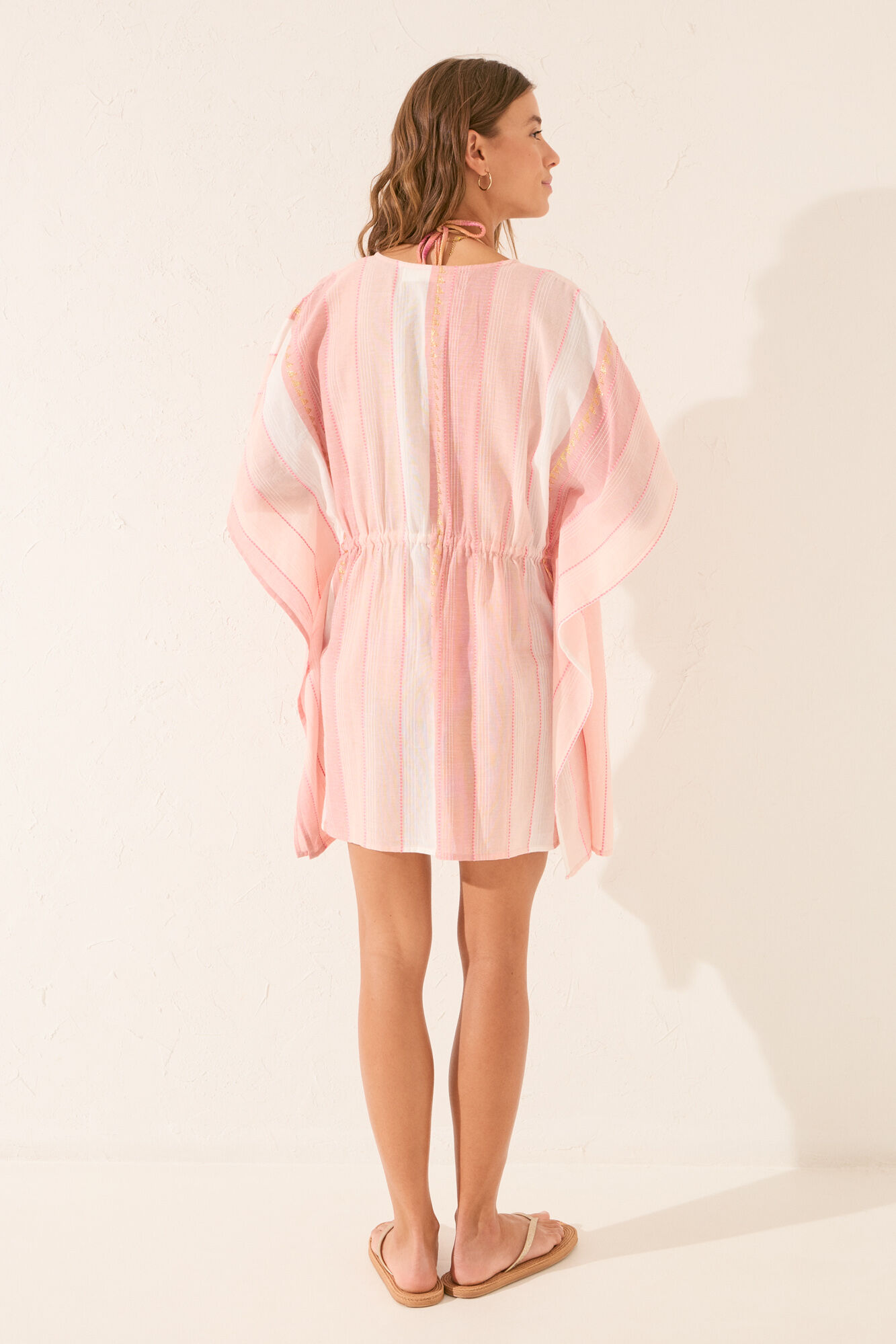 Women'secret T&uacute;nica short de algod&oacute;n con rayas de lurex rosa estampado