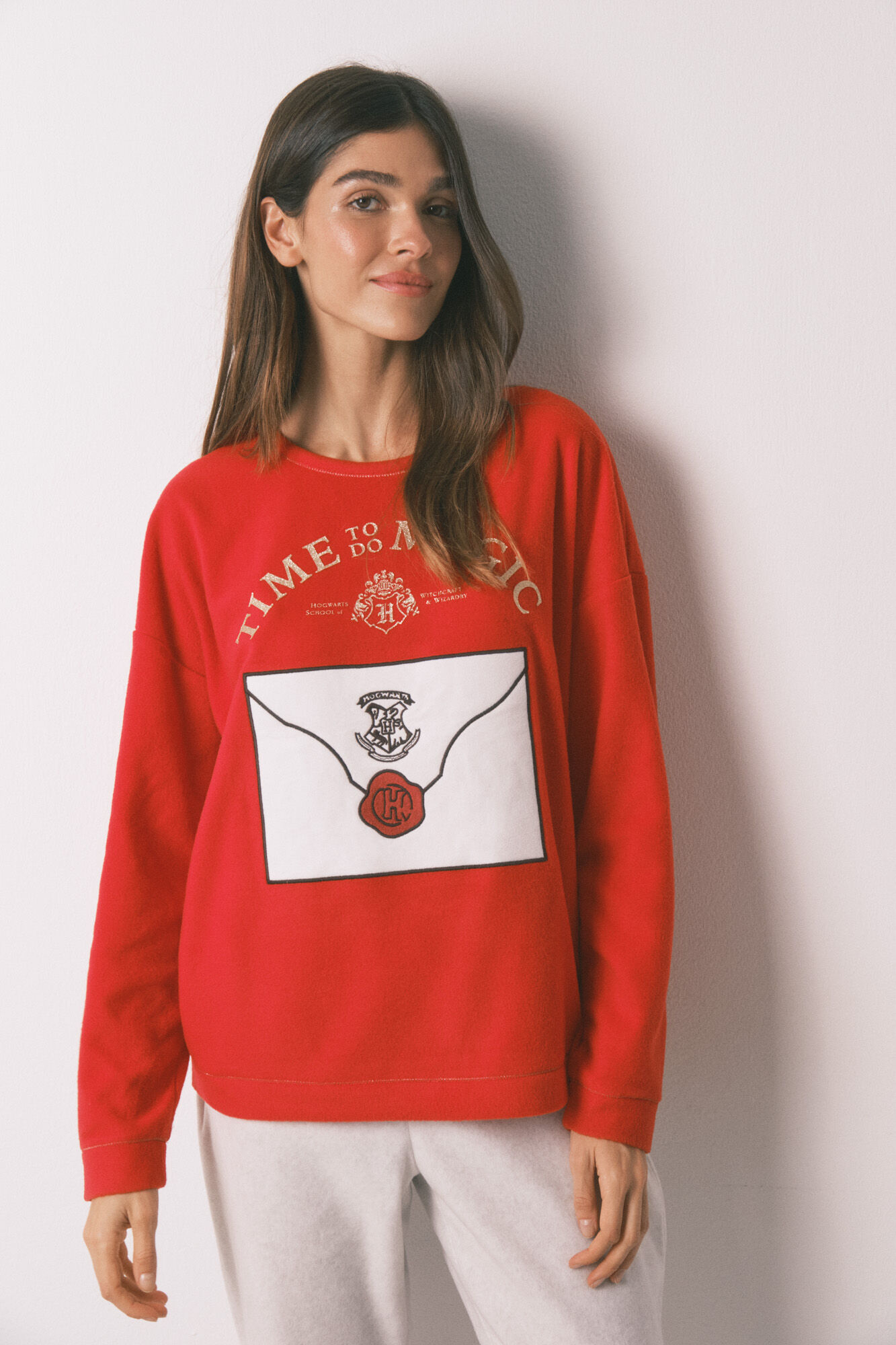 Women'secret Pijama larga polar suave estampado Harry Potter rojo