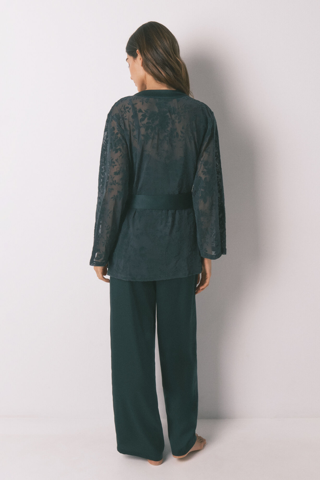 Women'secret Conjunto de pijama de sat&eacute;n y encaje verde verde