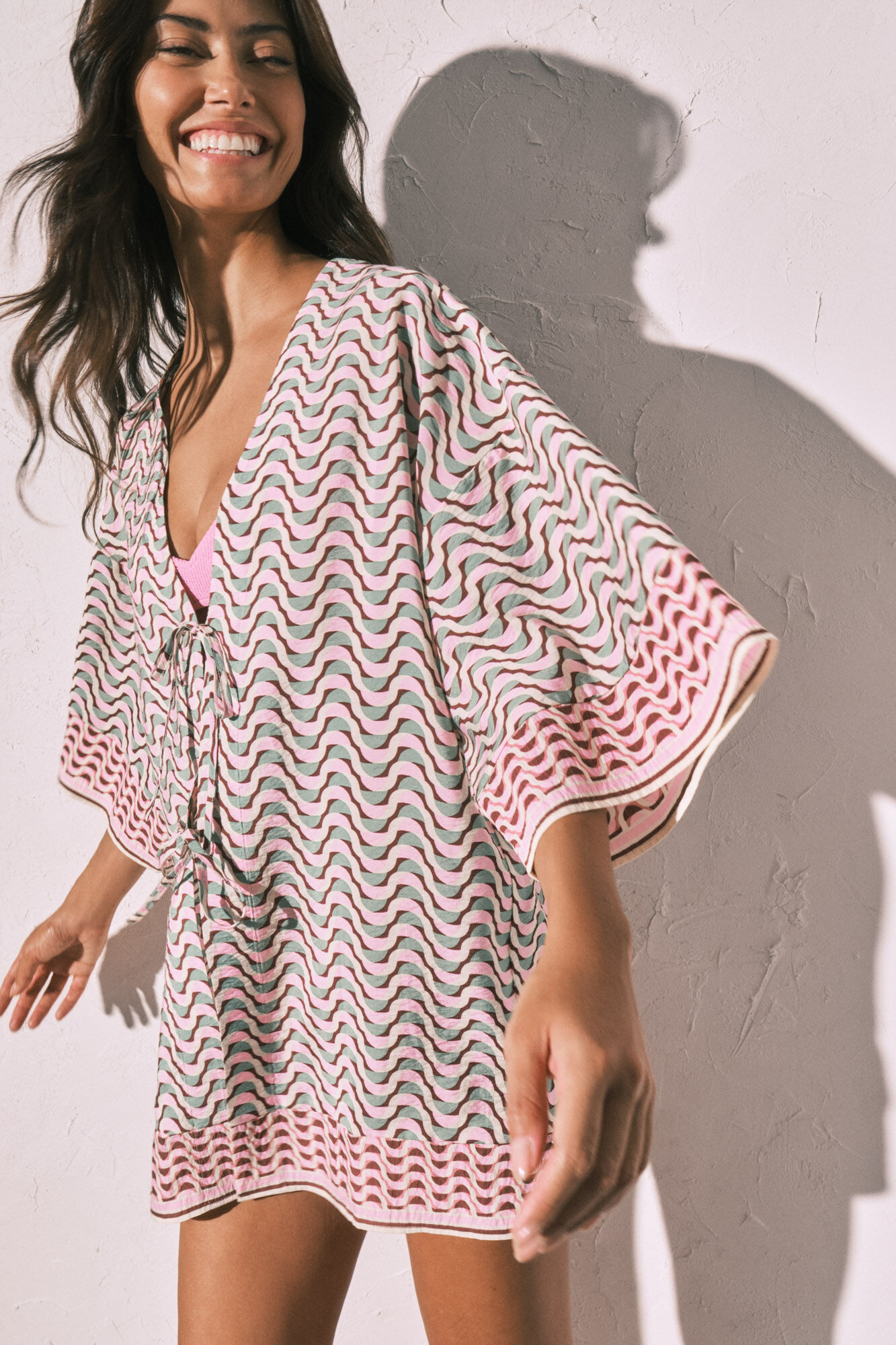 Women'secret T&uacute;nica kimono corto estampado geom&eacute;trico estampado