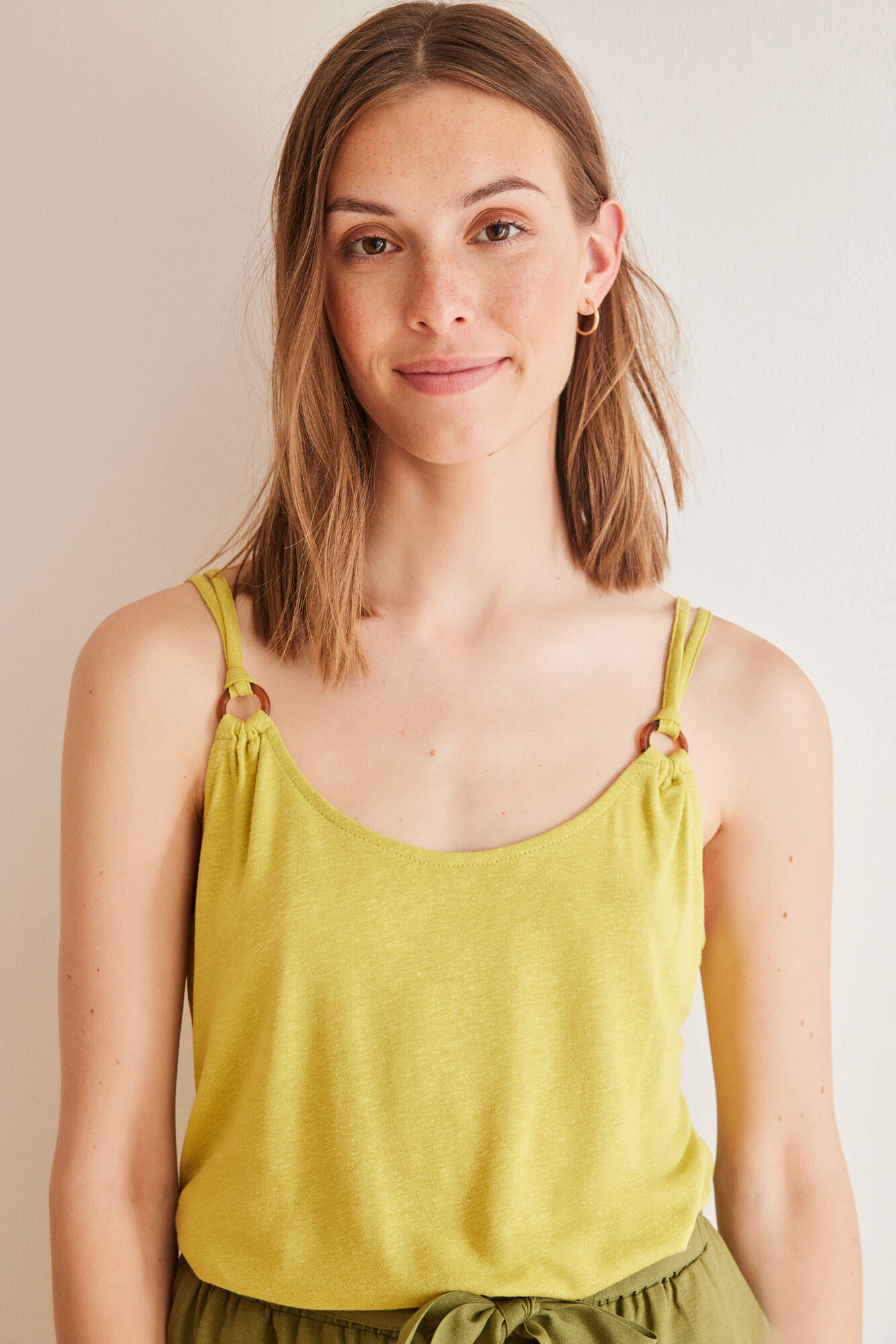 Women'secret Playera tirantes verde lino kaki