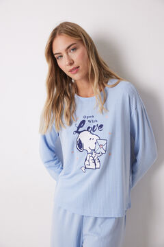Womensecret Pijama larga textura acanalada Snoopy azul
