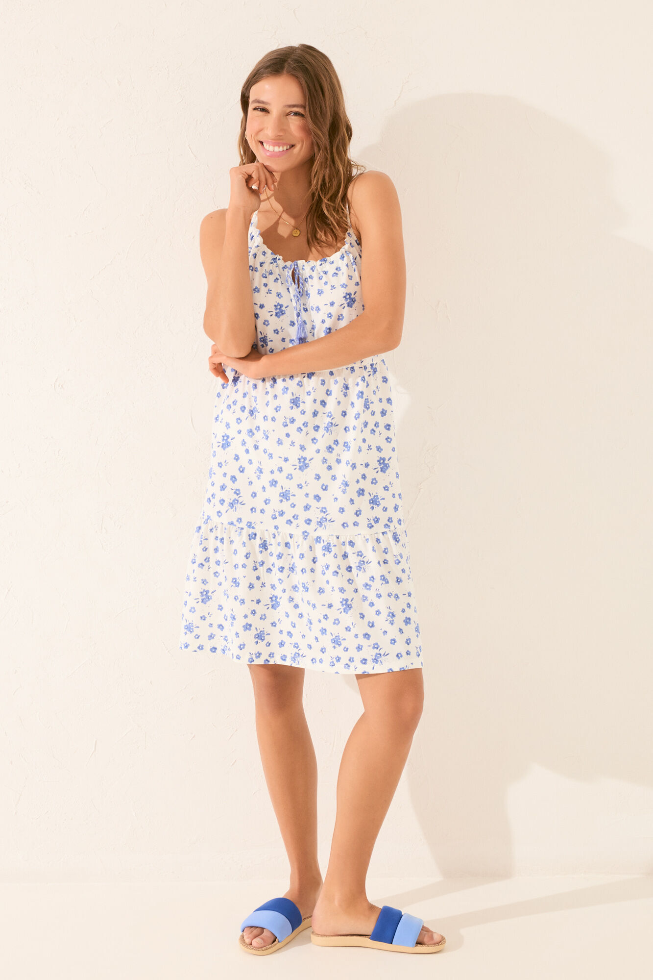 Women'secret Vestido midi blanco con flores blanco