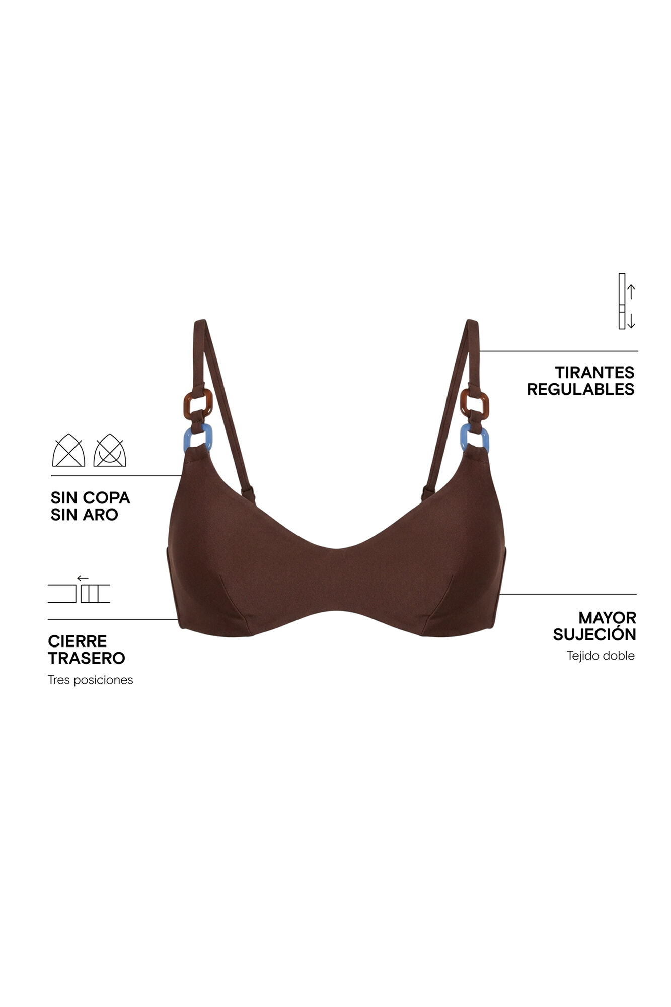 Women'secret Top bikini con varilla interna marr&oacute;n caf&eacute;