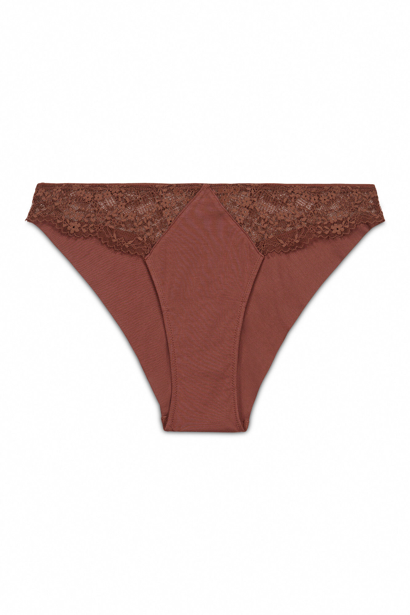 Women'secret Panty cl&aacute;sica de encaje marr&oacute;n caf&eacute;